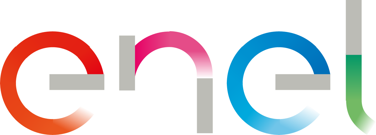 Un logo Enel colorato su sfondo bianco