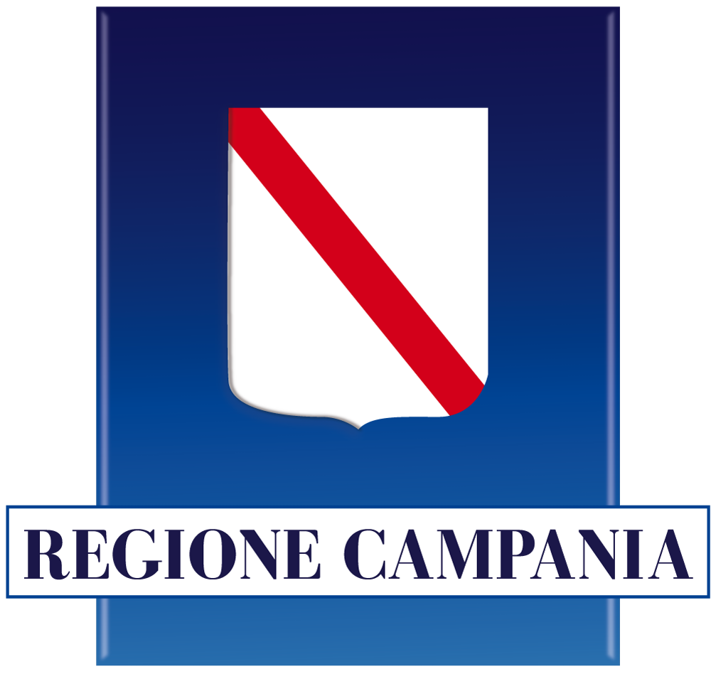 Un logo per la regione Campania con uno scudo rosso e bianco