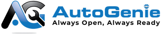 A logo for Auto Genie Always Open, Always Ready