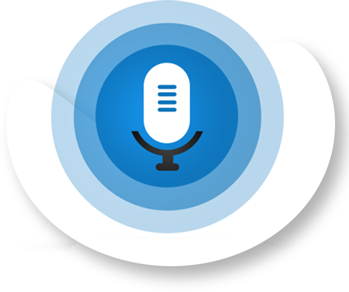 A blue circle with a microphone inside of it