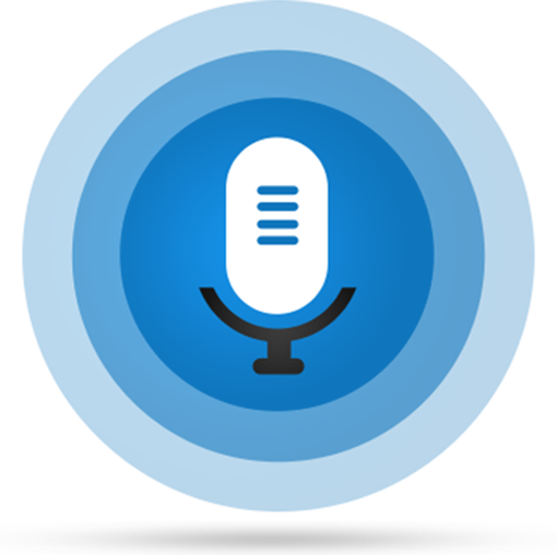 A blue circle with a microphone inside of it