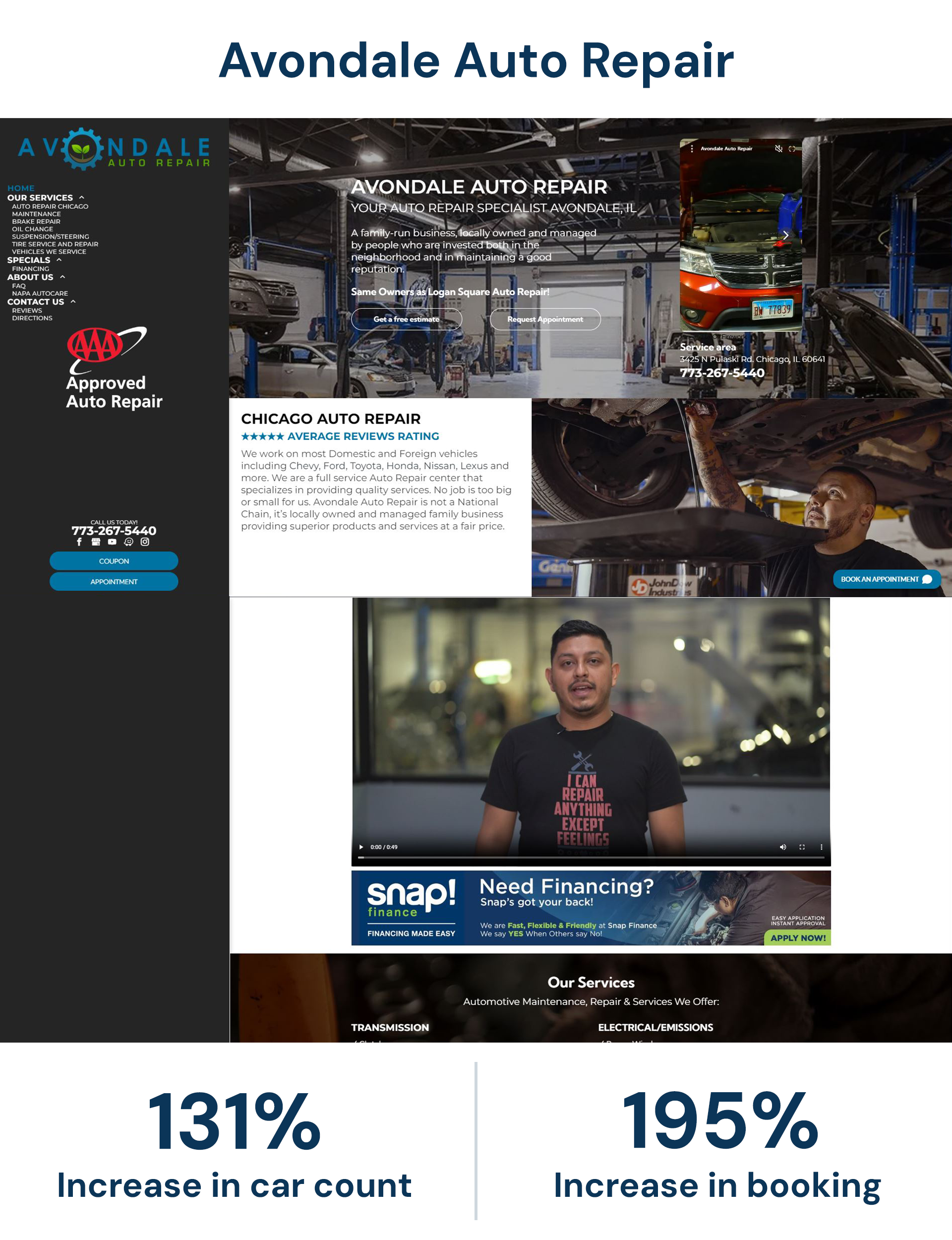 A screenshot of a website for avondale auto repair.