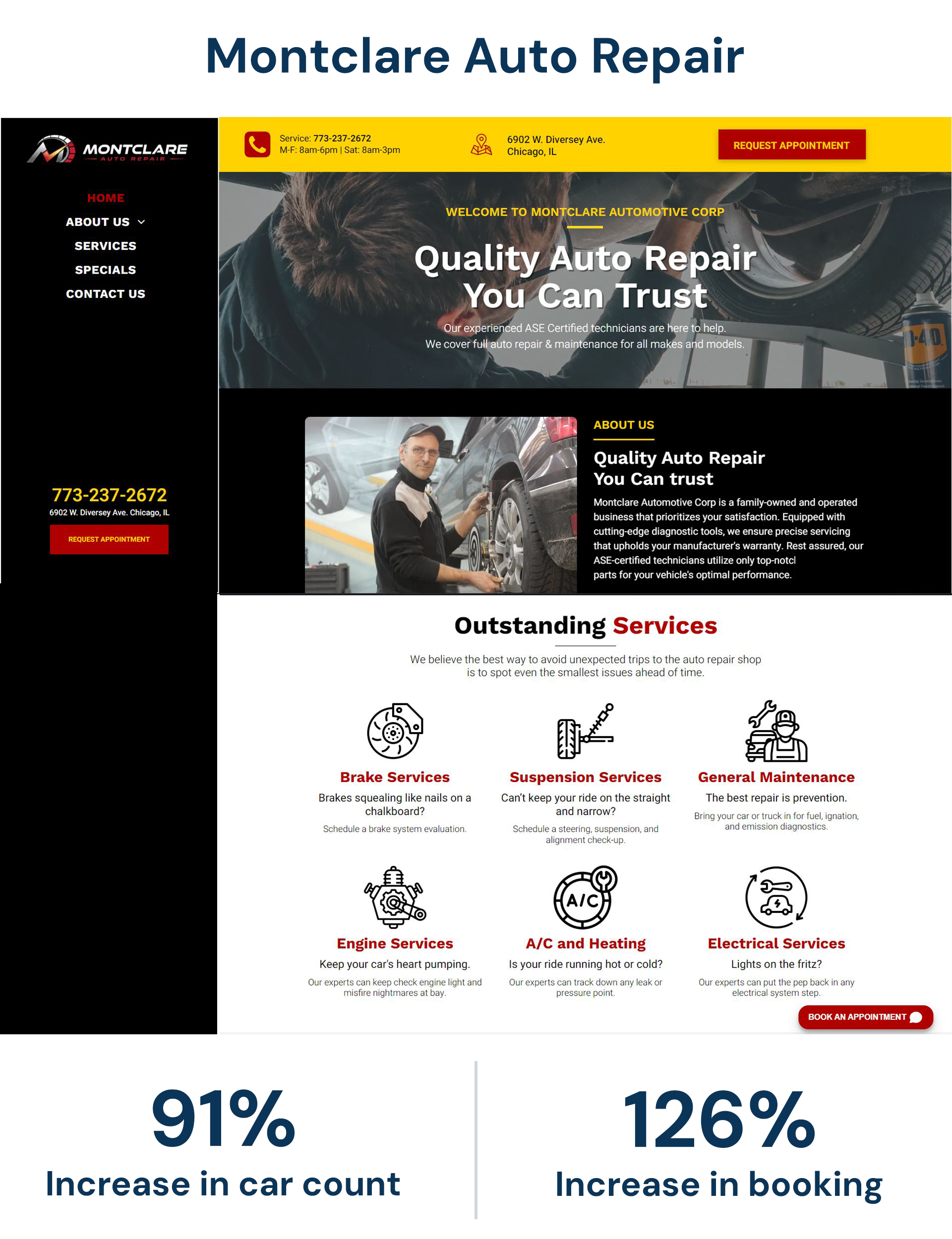 A screenshot of the website for montclare auto repair.