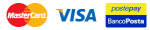 Un logo Mastercard Visa e Postpay su uno sfondo bianco