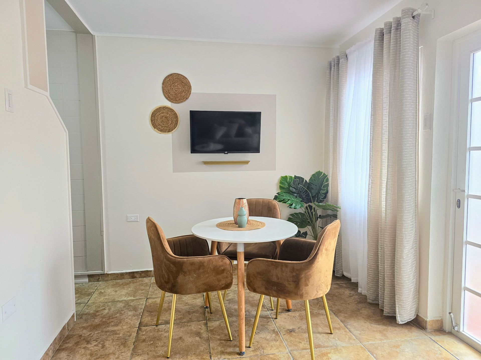 A living room with a couch and a coffee table