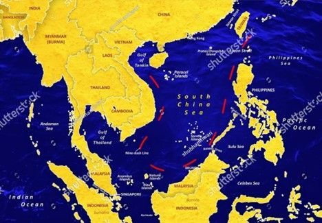 A map of the South China Sea and Nine-Dash Line.