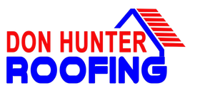 Logo of Don Hunter Roofing in red and blue with a house icon.