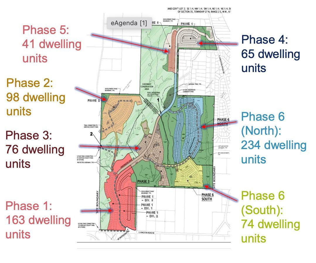A map showing the different phases of the Arborwood  development