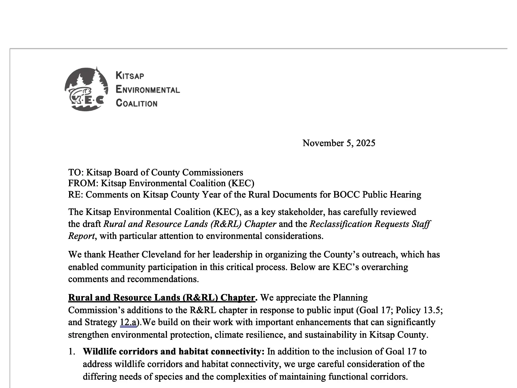 Year of the Rural  - KEC letter to Board of Commissioners