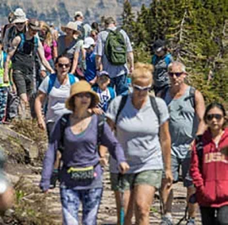 Crowd on park trail