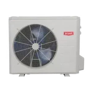 A white air conditioner with a large fan on a white background.