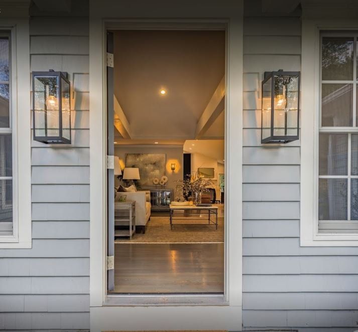 porch lights and living room lights in a home