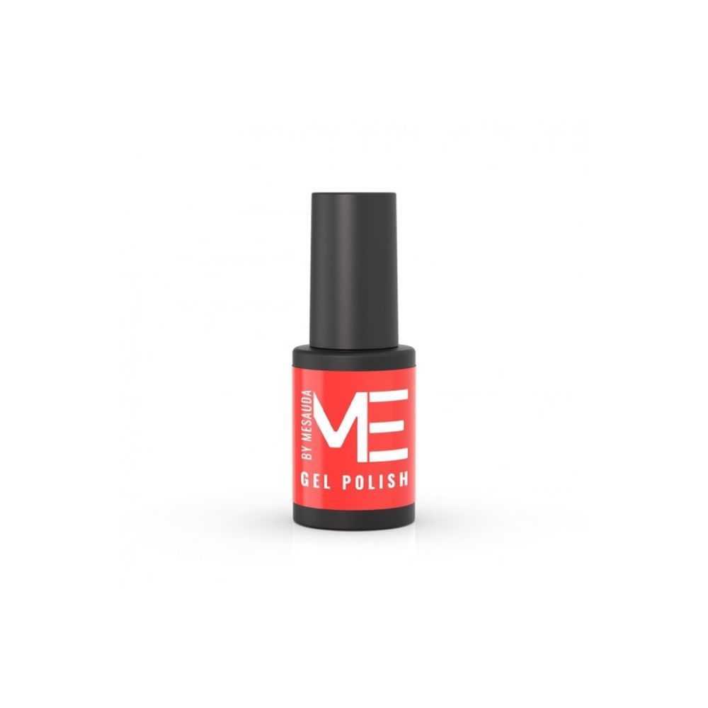 Flacone di smalto gel rosso con tappo nero, etichetta 