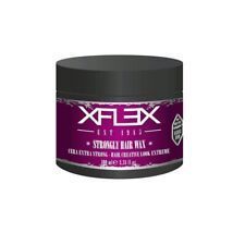 Barattolo viola di cera per capelli XFLEX Strongly, coperchio nero, etichetta viola con testo bianco, 100 ml.