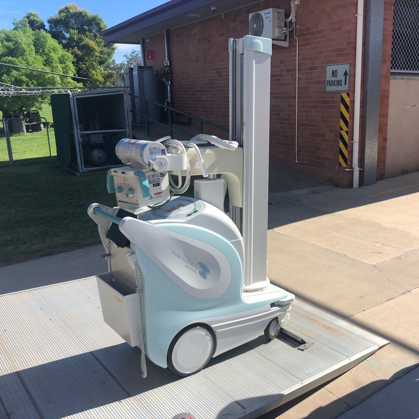 A sonography machine ready for transport.