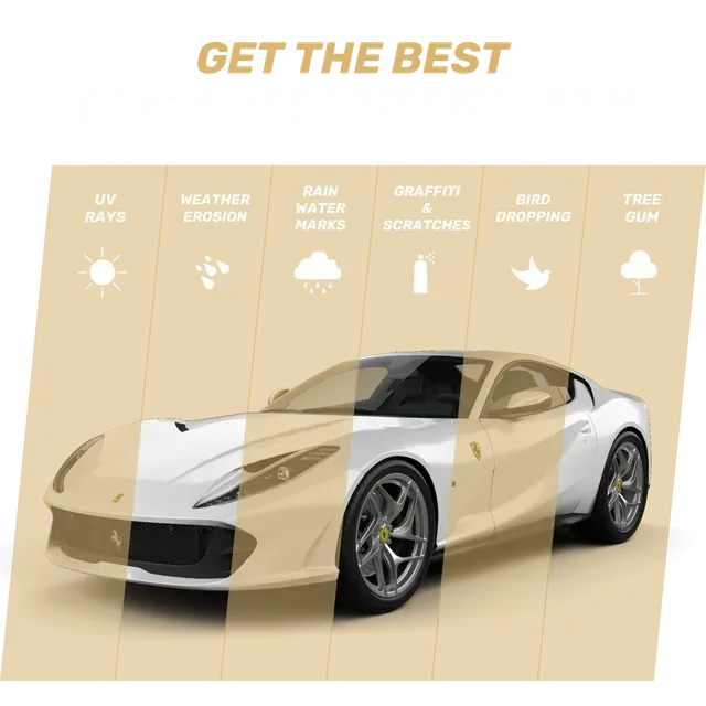 A gold and white ferrari on a white background.