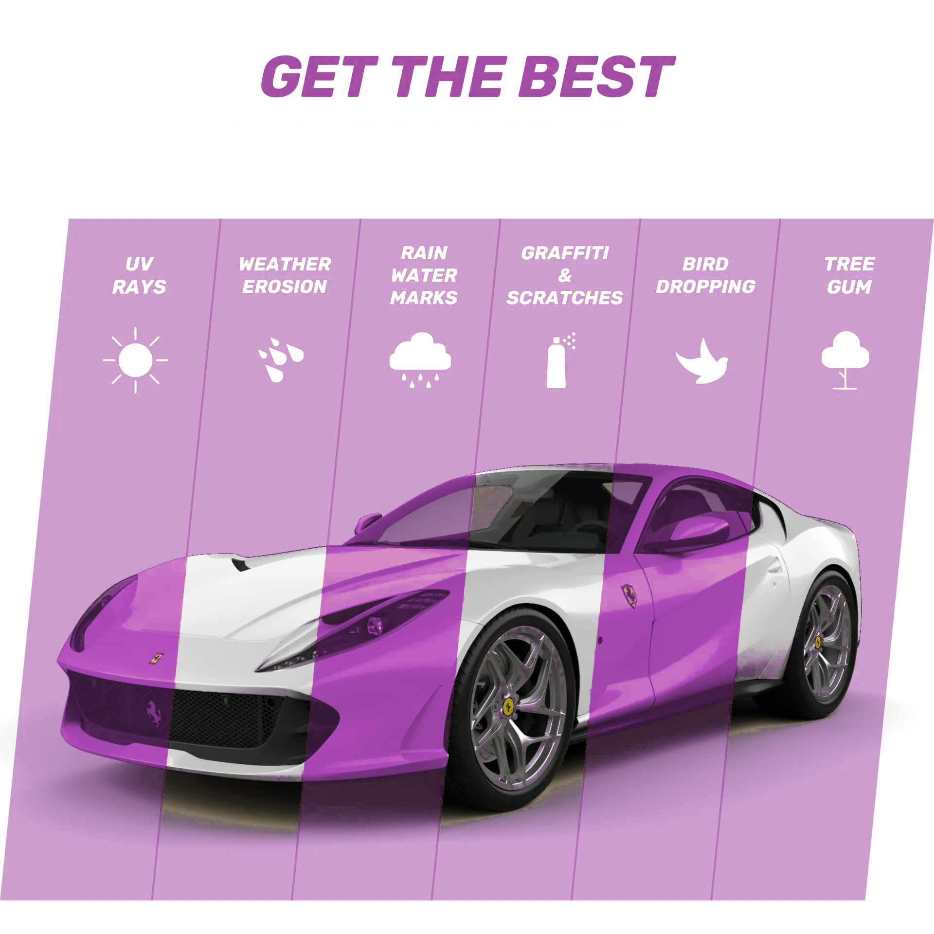 A gold and white ferrari on a white background.