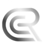 A silver r logo on a white background.