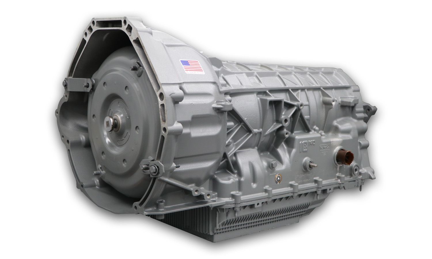 Gray industrial gearbox or transmission unit on a white background