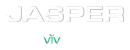 White background with embossed silver “JASPER” and green “viv” logo beneath.