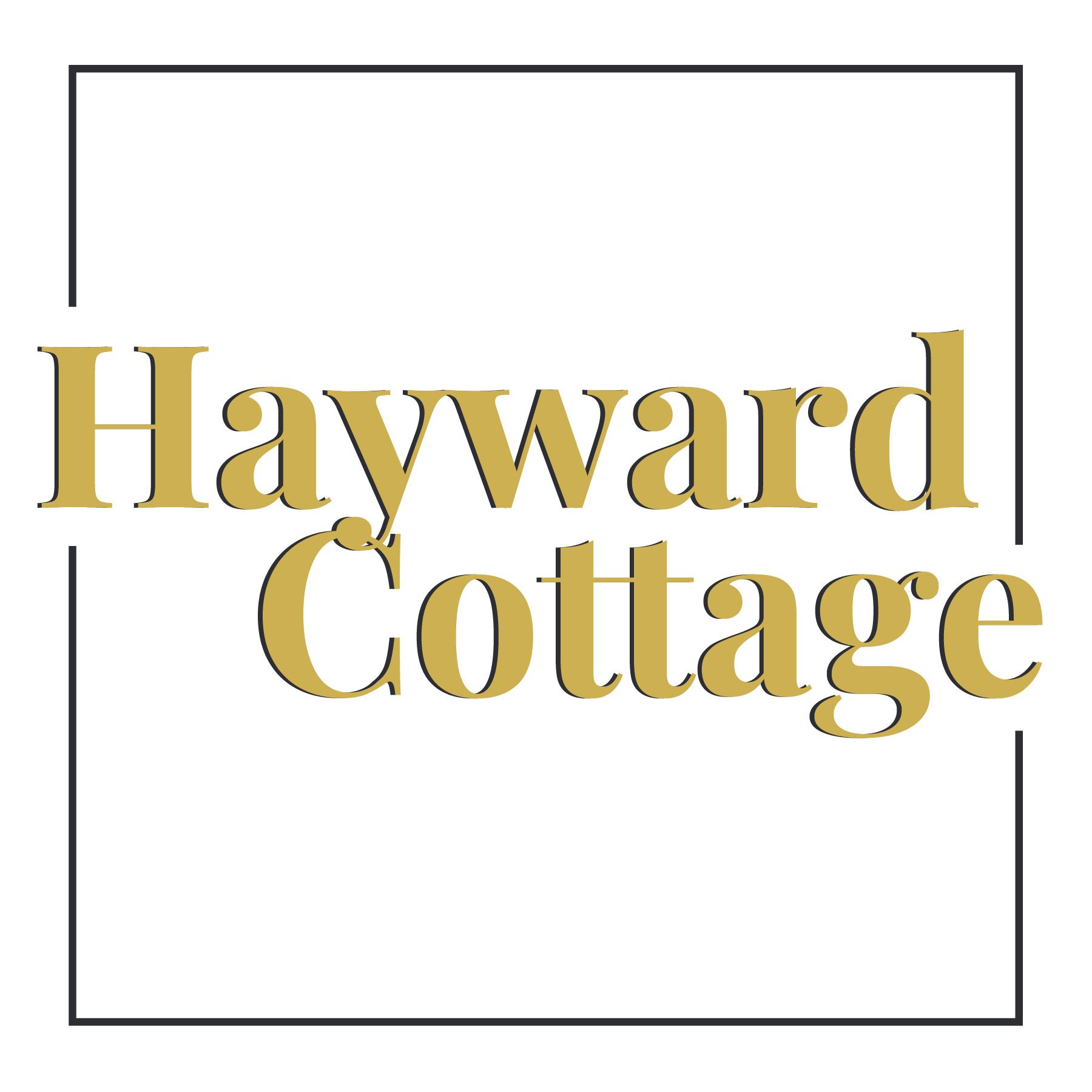 The hayward cottage logo is a square with gold letters on a white background.