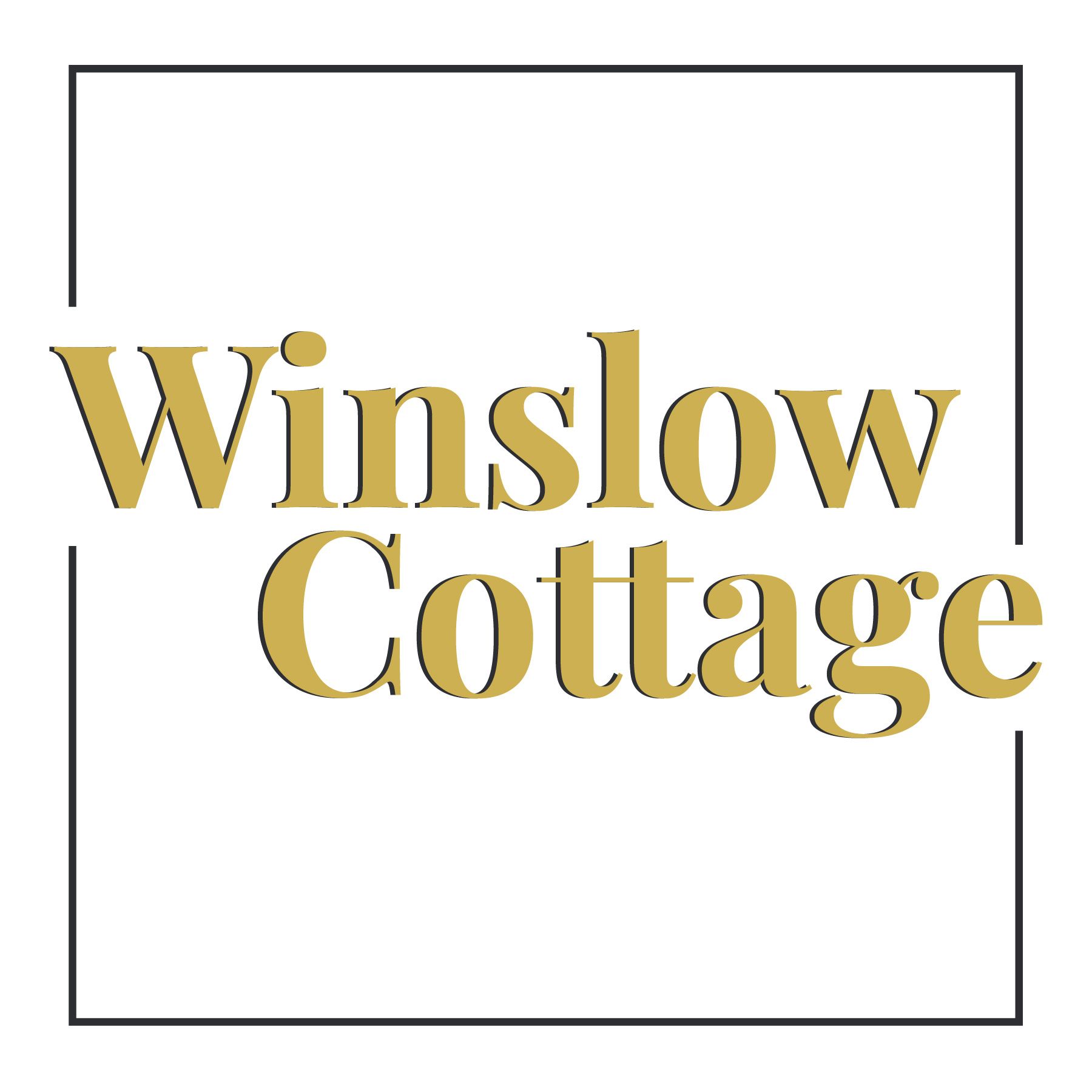 The logo for winslow cottage is a square with gold letters on a white background.