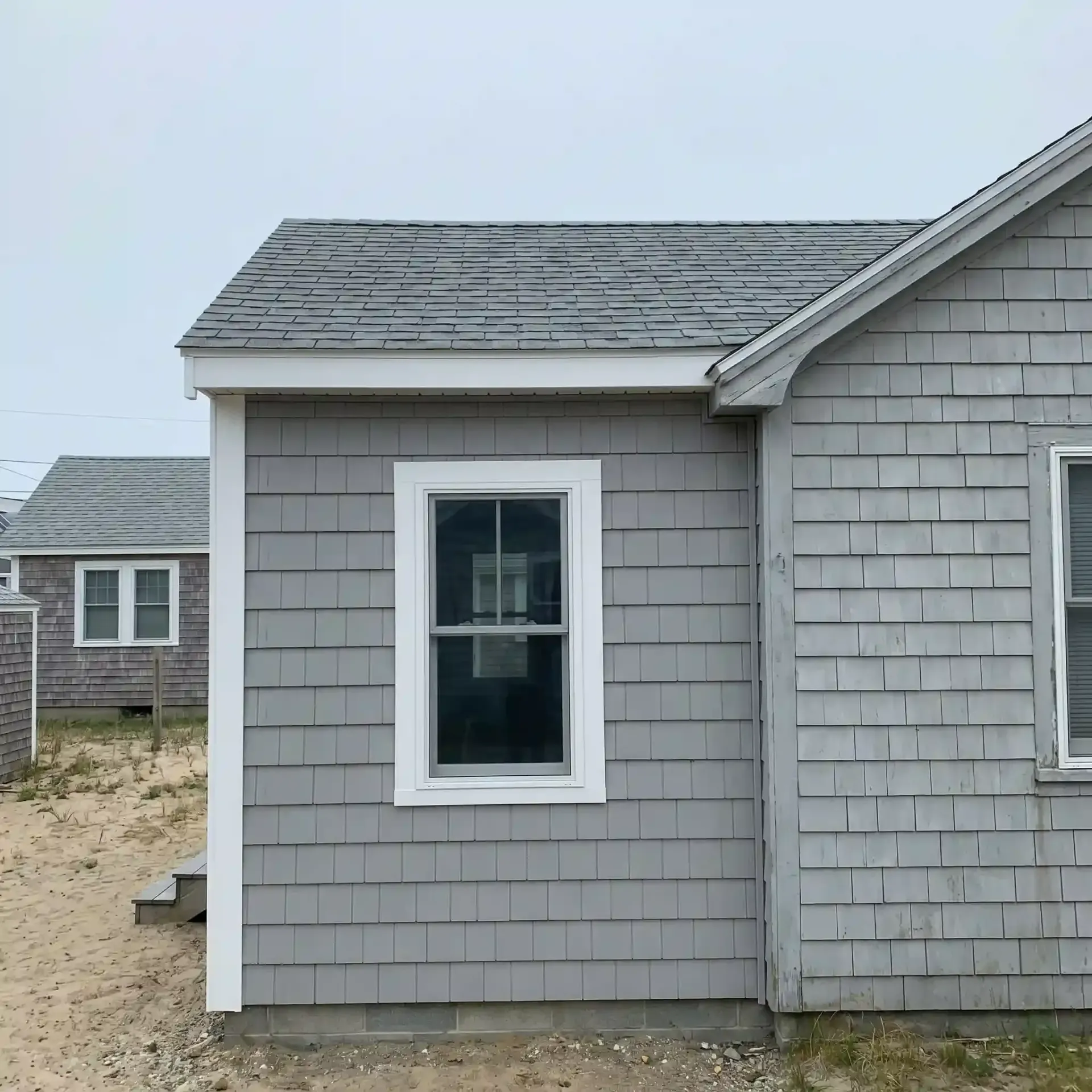 Before and after addition converted cottage Old Orchard Beach ME