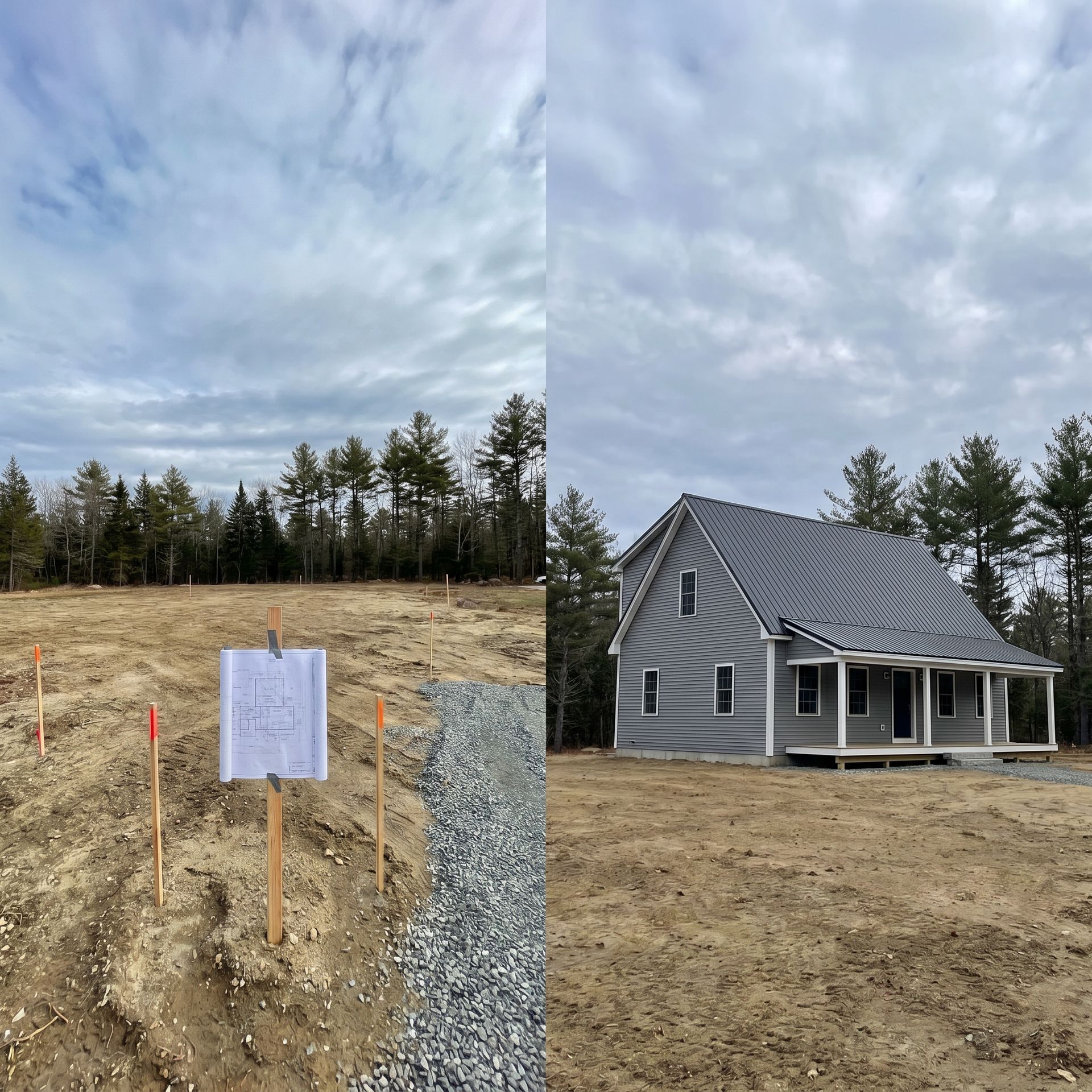 Before and after from plans to home Dayton ME