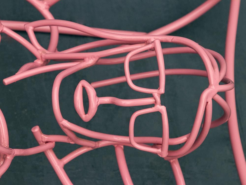 Pink Plastic Standing Sculpture Top Close-Up of Face
