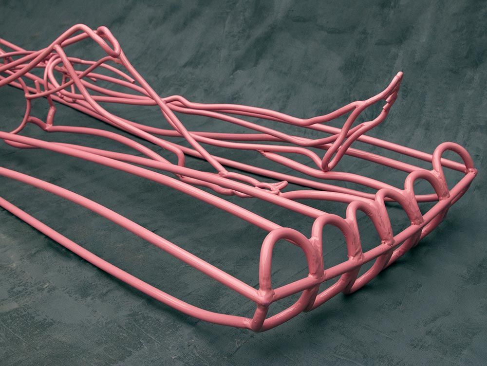 Pink Plastic Standing Sculpture Angle View Close-Up