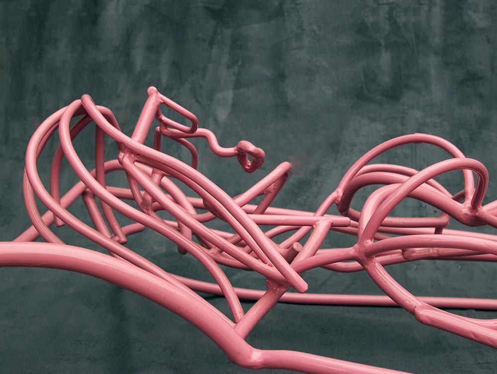 Pink Plastic Standing Sculpture Side Close-Up