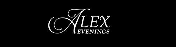 A black and white logo for alex evenings