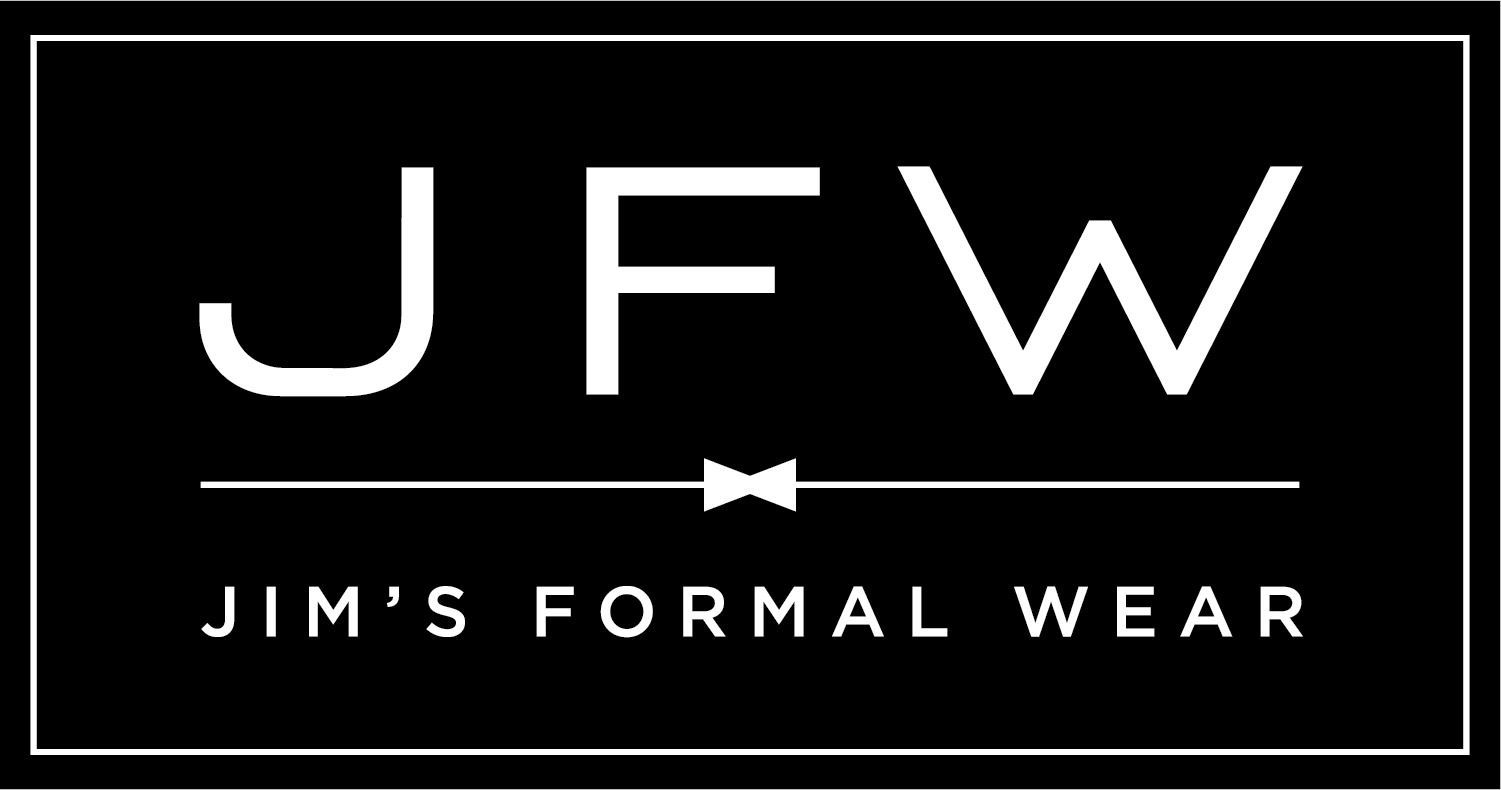 A black and white logo for jim 's formal wear.