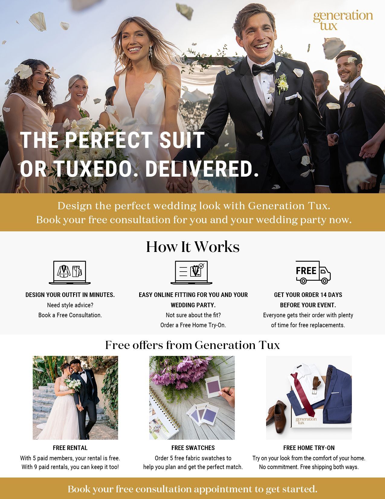 A man in a tuxedo is standing next to a woman in a wedding dress.