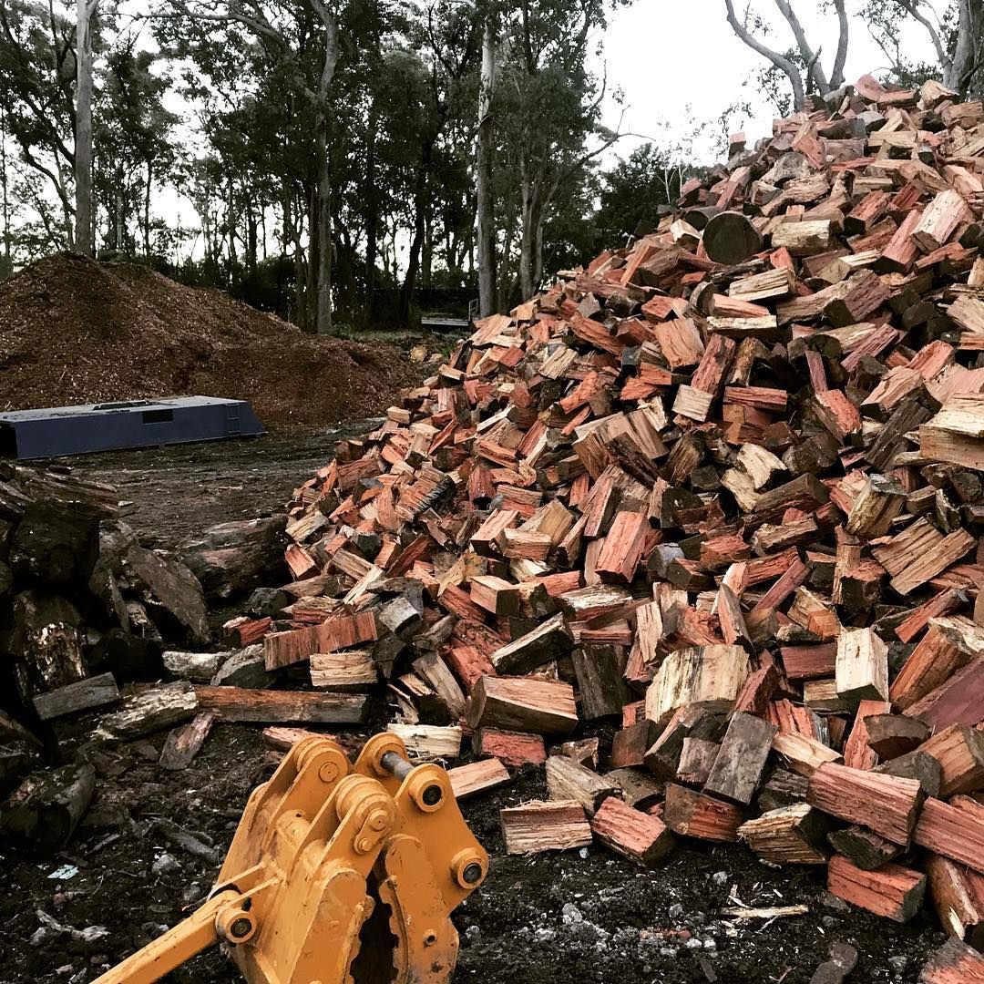 Large Pile of Chopped Firewood Outdoors — All Tree Solutions In Somersby, NSW