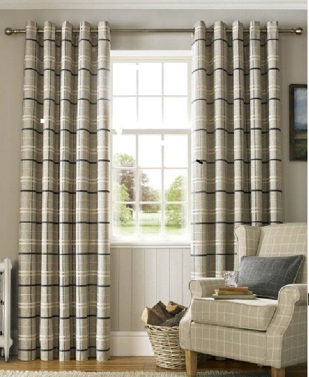 Curtains with eyelet heading, Chenille fabric