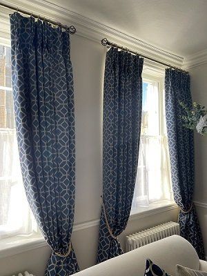 Curtains custom made for a sitting room, blue