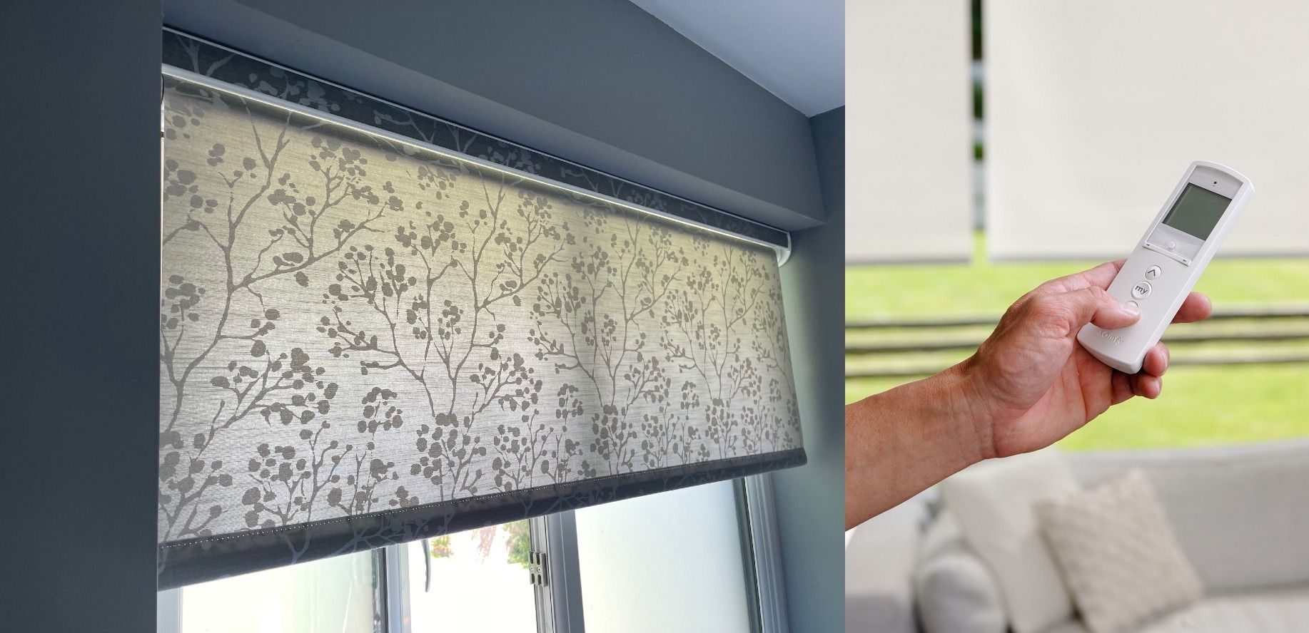 Roller Blind with motorised battery hand set