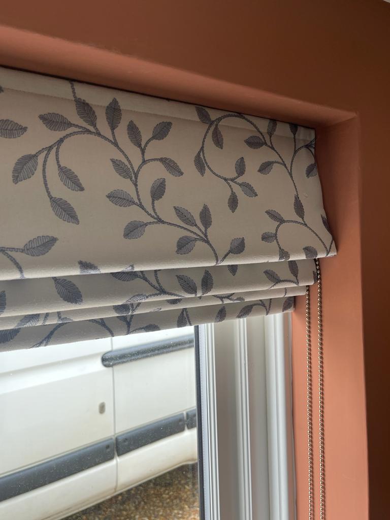 Roman Blind with leaf pattern fabric