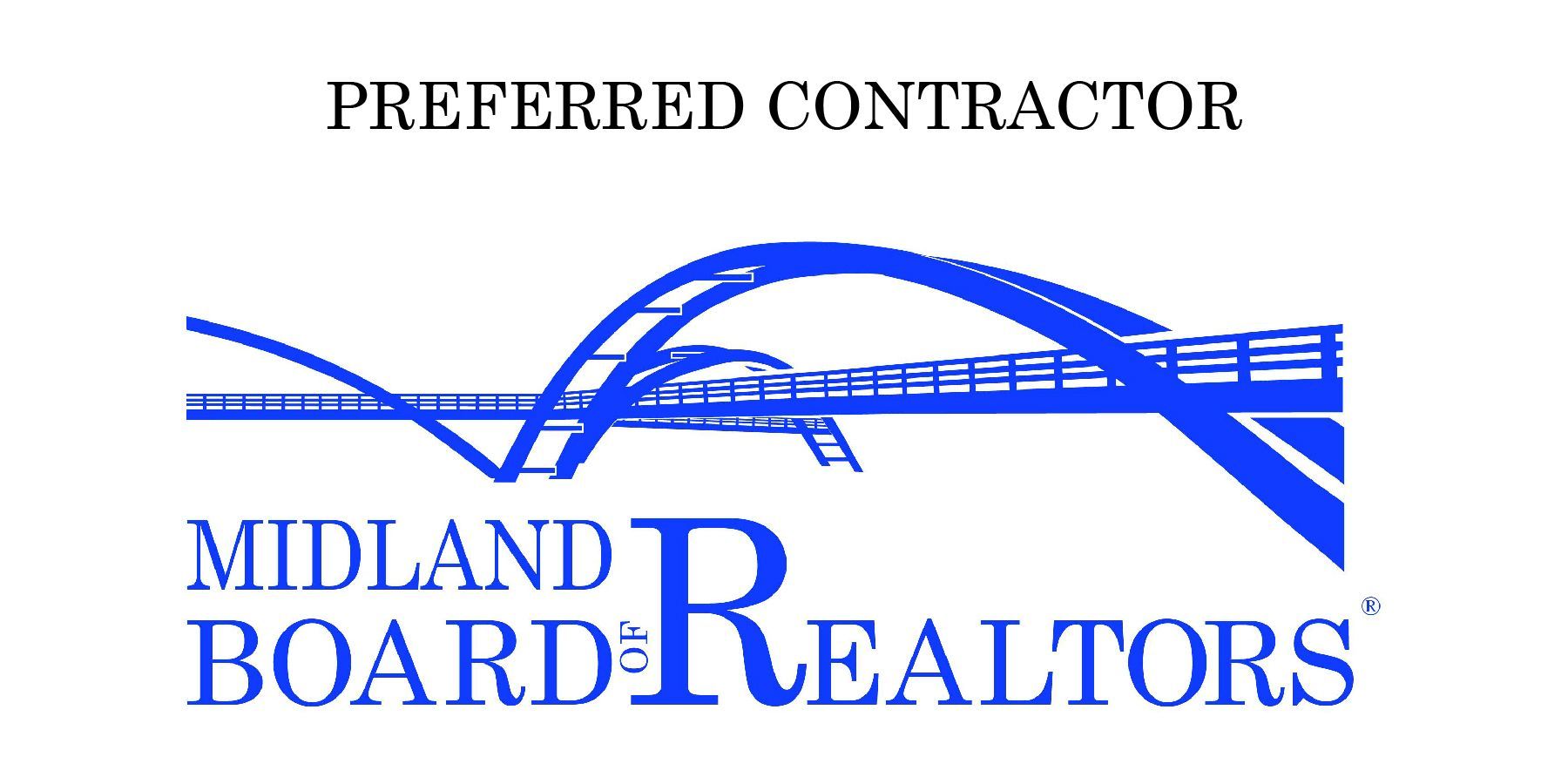 A blue logo for midland board of realtors