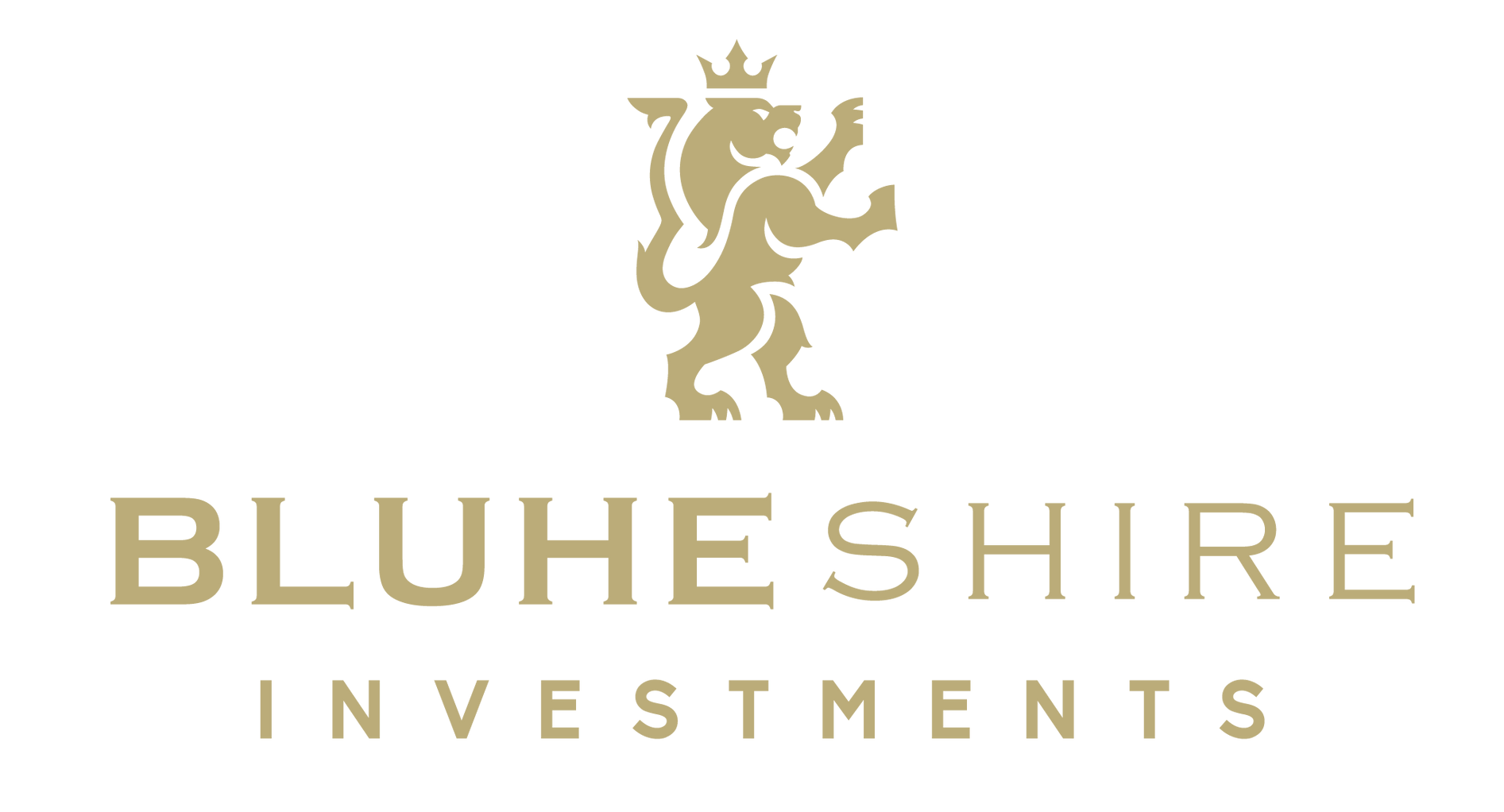 The logo for bluhe investments shows a shield with three stars and a crown.