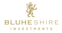 The logo for bluhe investments shows a shield with three stars and a crown.