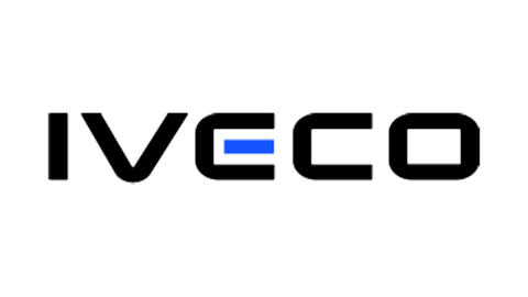 O logotipo da Iveco, com a marca denominativa, apresenta letras maiúsculas pretas em negrito com um traço 
