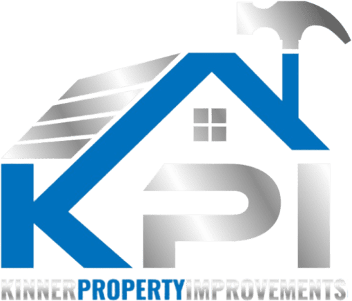 Logo for Kinne Property Improvements: Blue house outline with a hammer, silver "KPI", and business name.