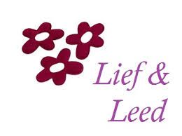 Een logo voor lief & leed met paarse bloemen op een witte achtergrond