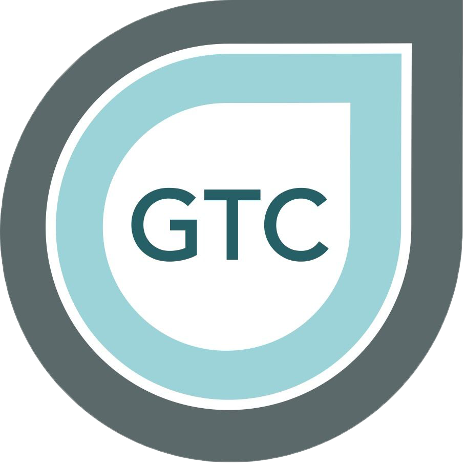 A teal and gray logo featuring the letters GTC inside a stylized water drop shape.