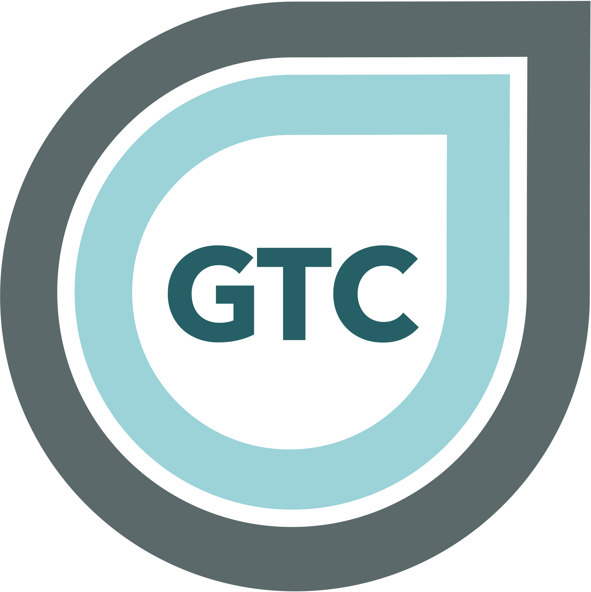 Logo of GTC Company with a teal water drop shape inside a gray drop shape.