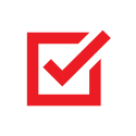 A red check mark in a square on a white background.