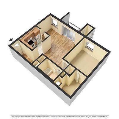 1 bed unfurnished 3d floor plan