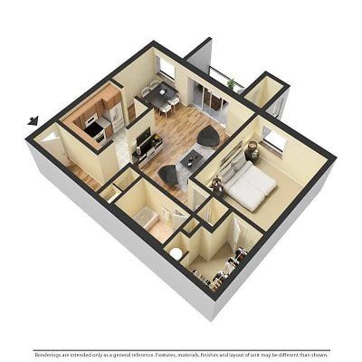 1 bed furnished 3d floor plan